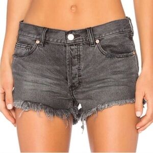 Free People We The Free Button Fly Raw Hem Black Denim Shorts Size 29